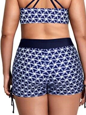 PLUS SIZE Starburst Geo 2pc Strappy Bikini Boy Shorts Swimwear
